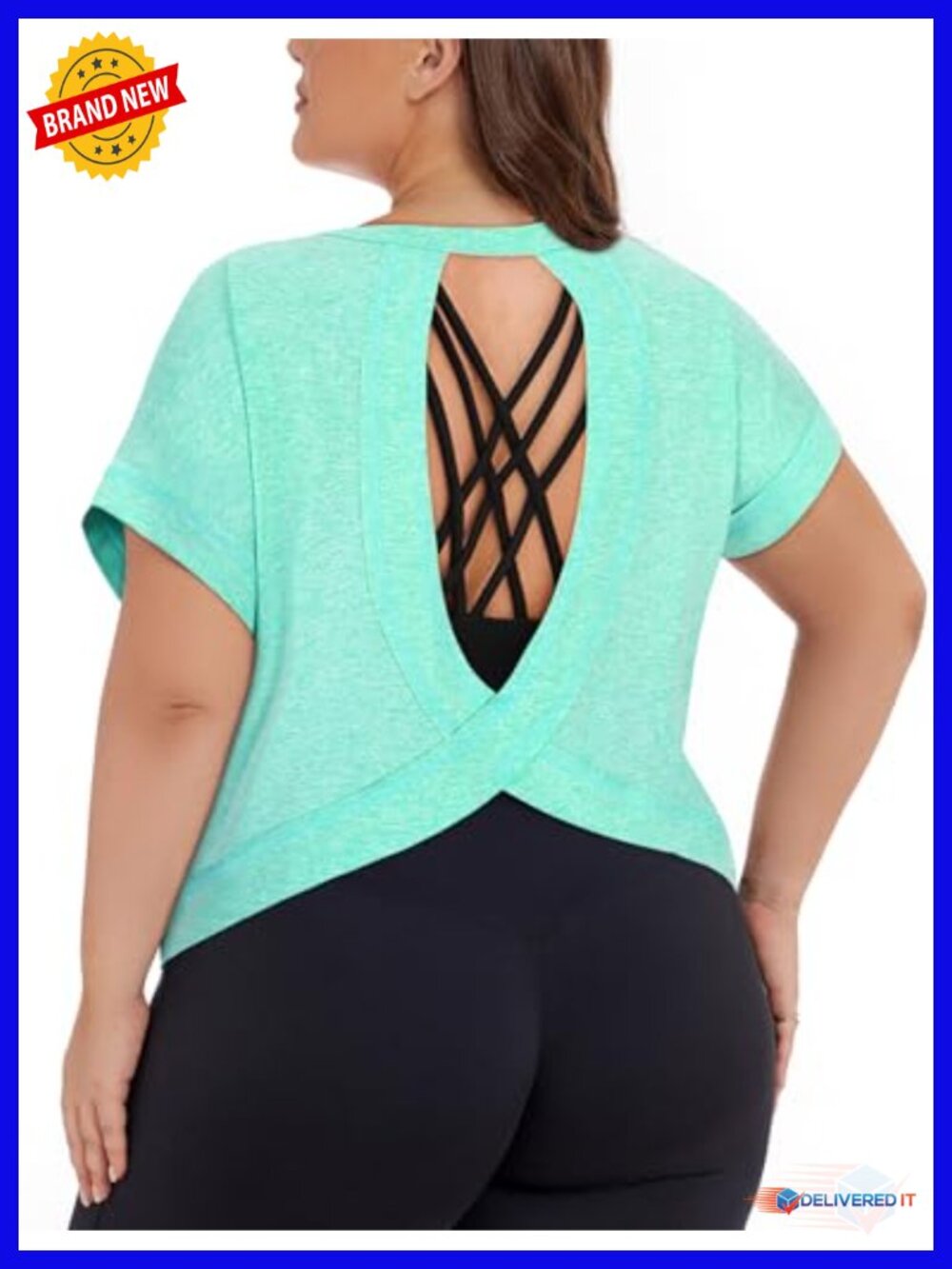 Plus Size Open Back Short Sleeve Workout Tee Yoga Gym Running Top